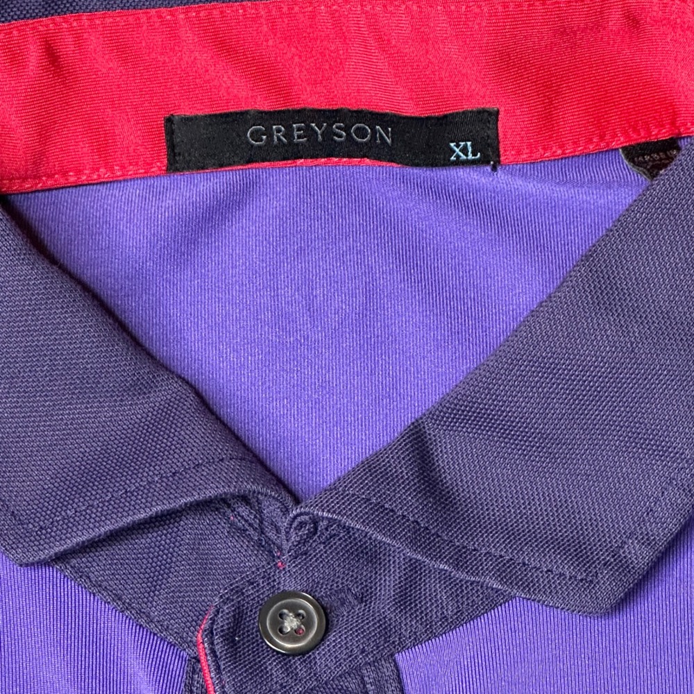 Greyson Polo Shirt Mens XL Purple Short Sleeve Performance Golf Wolf Logo - Picture 3 of 11